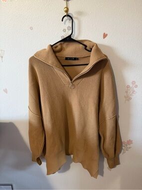 Men's Zip-Neck Knit Sweater in Tan